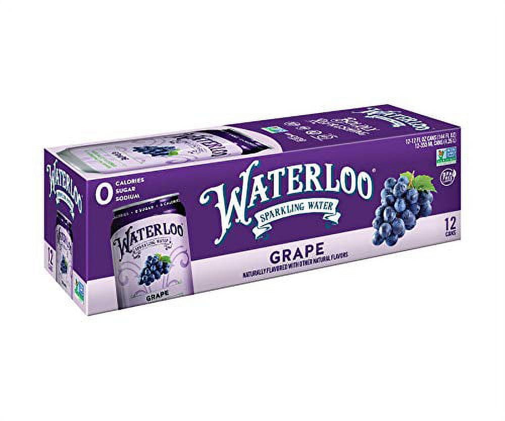 Waterloo Sparkling Water, Grape Naturally Flavored, 12 Fl Oz Cans, Pack of 12 Zero Calories