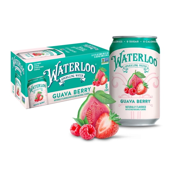 Waterloo Sparkling Water, Guava Berry, 12 fl oz, 8 pack, Zero Calories, Zero Sugar, Non-GMO