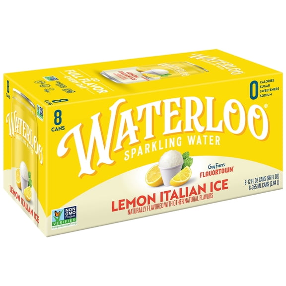 Waterloo Sparkling Water, Lemon Italian Ice, 12 fl oz, 8 pack cans
