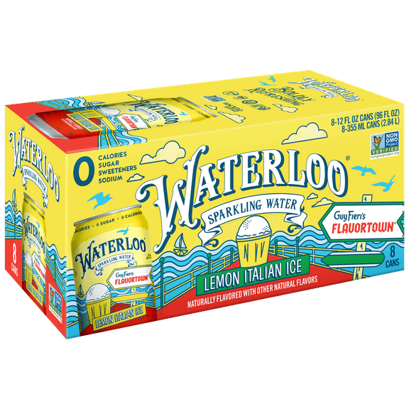 Waterloo Sparkling Water, Lemon Italian Ice, 12 fl oz, 8 pack cans