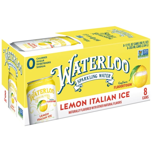 Waterloo Sparkling Water, Lemon Italian Ice, 12 fl oz, 8 pack cans