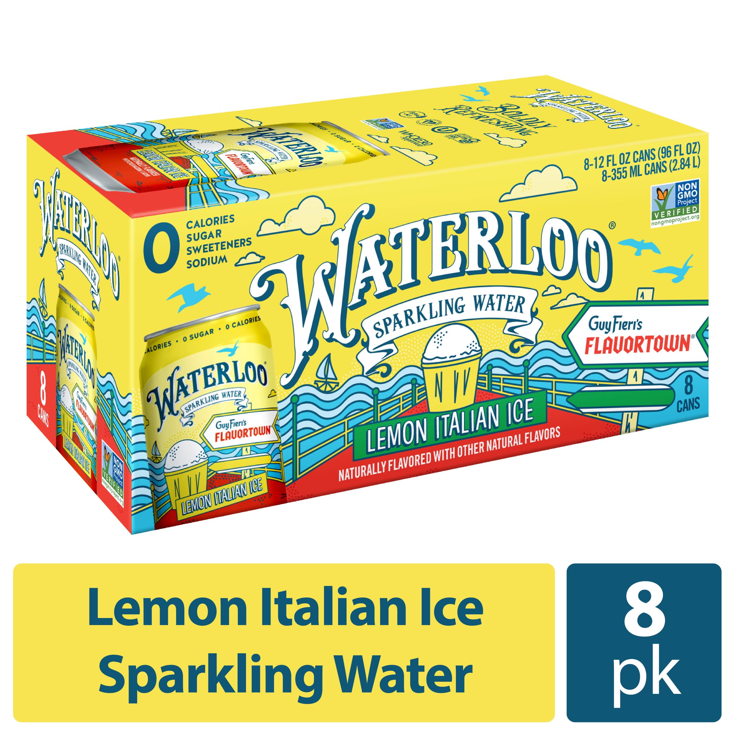Waterloo Sparkling Water, Lemon Italian Ice, 12 fl oz, 8 Pack Cans