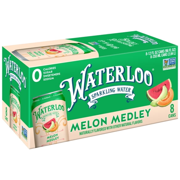 Waterloo Sparkling Water, Melon Medley, 12 fl oz, 8 Pack Cans