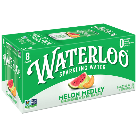 Waterloo Sparkling Water, Melon Medley, 12 fl oz, 8 Pack Cans