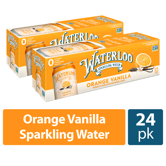 Waterloo Sparkling Water, Orange Vanilla, 12 fl oz, 24 Pack Cans