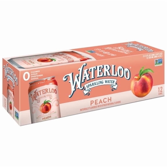 Waterloo Sparkling Water, Peach, 12 fl oz, 12 Pack Cans
