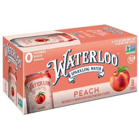 Waterloo Sparkling Water, Peach, 12 fl oz, 8 Pack Cans