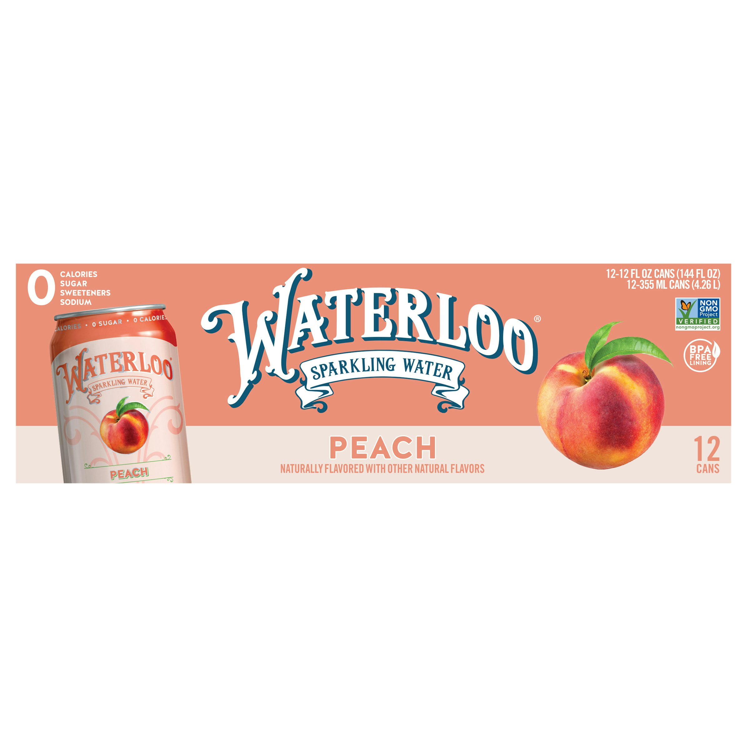 Waterloo Sparkling Water Peach Flavor 12 fl oz (Pack of 2)