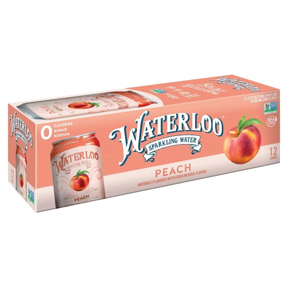 Waterloo Sparkling Water, Peach Naturally Flavored, 12 Fl Oz Cans, Pack of 12 | Zero Calories | Zero Sugar or Artificial Sweeteners | Zero Sodium