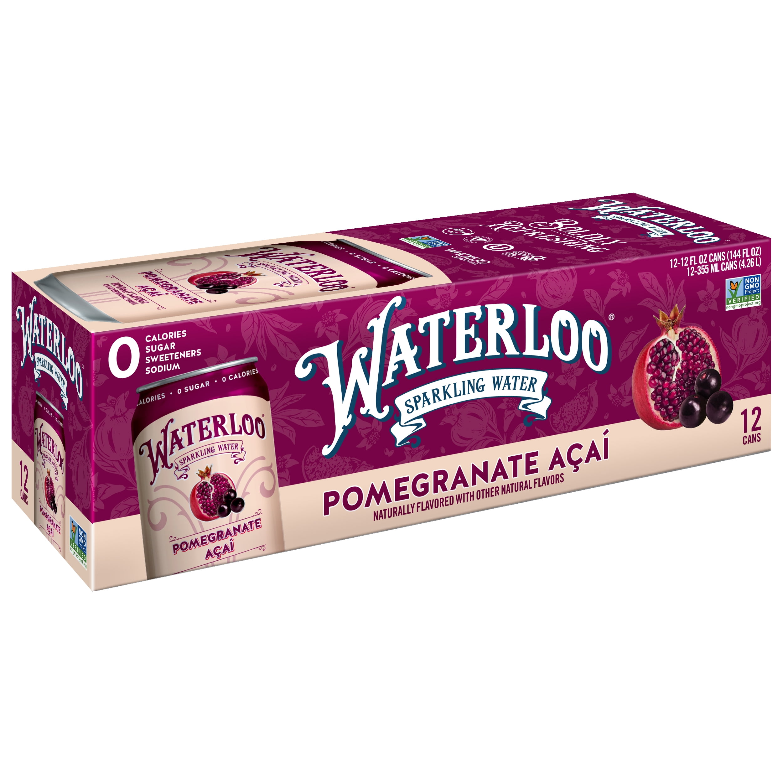 Waterloo Sparkling Water, Pomegranate Acai, 12 fl oz, 24 Pack Cans