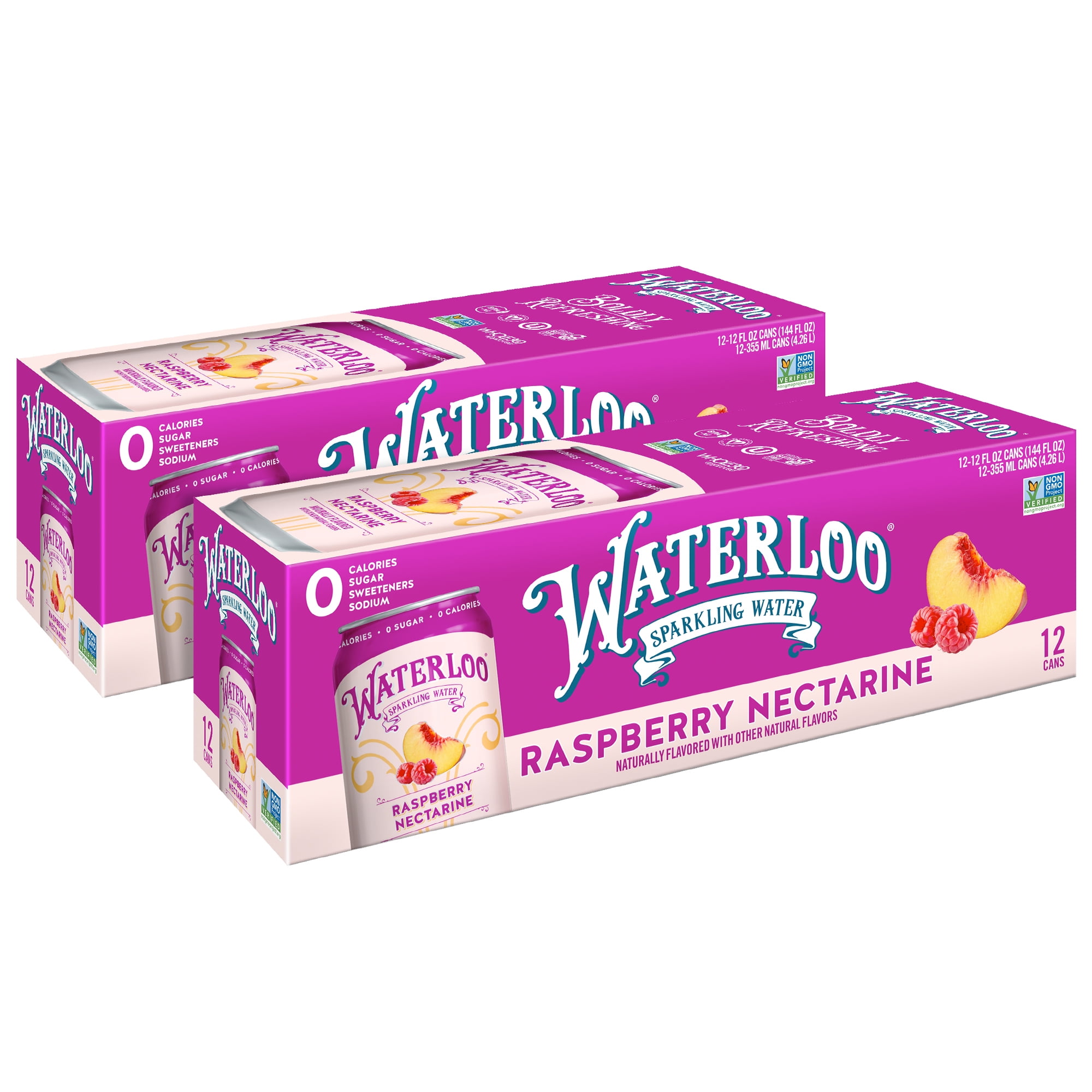 Waterloo Sparkling Water, Raspberry Nectarine, 12 fl oz, 24 Pack Cans