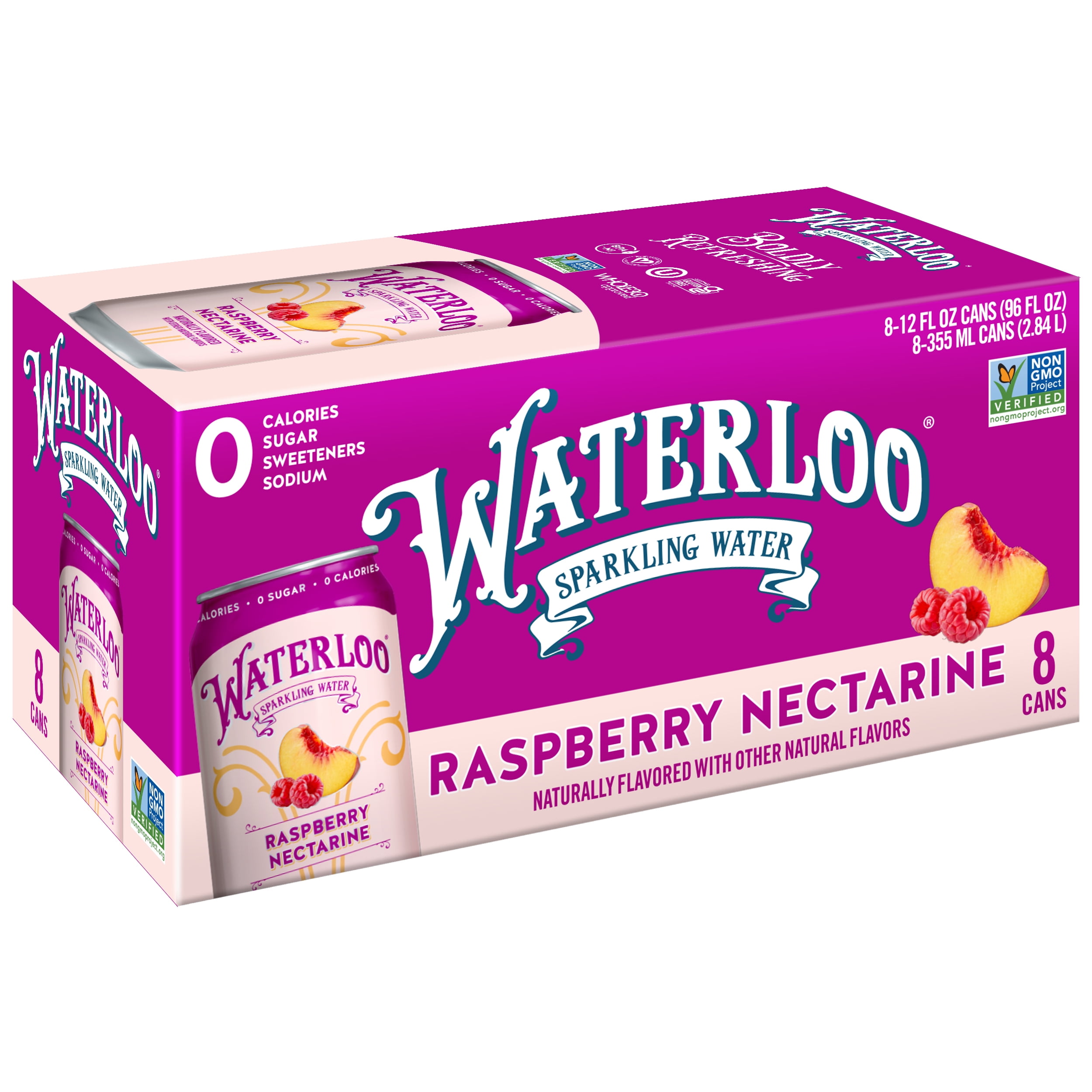 Waterloo Sparkling Water, Raspberry Nectarine, 12 fl oz, 8 Pack Cans