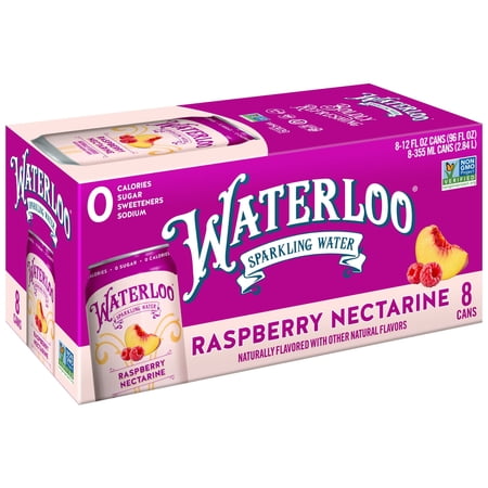 Waterloo Sparkling Water, Raspberry Nectarine, 12 fl oz, 8 Pack Cans