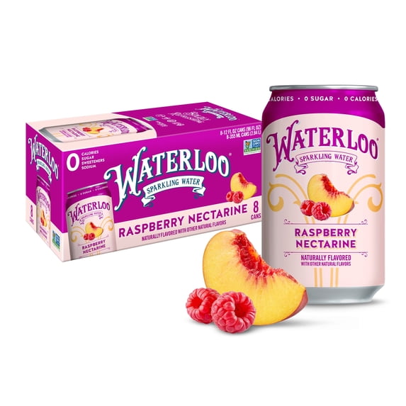 Waterloo Sparkling Water, Raspberry Nectarine, 12 fl oz, 8 pack cans