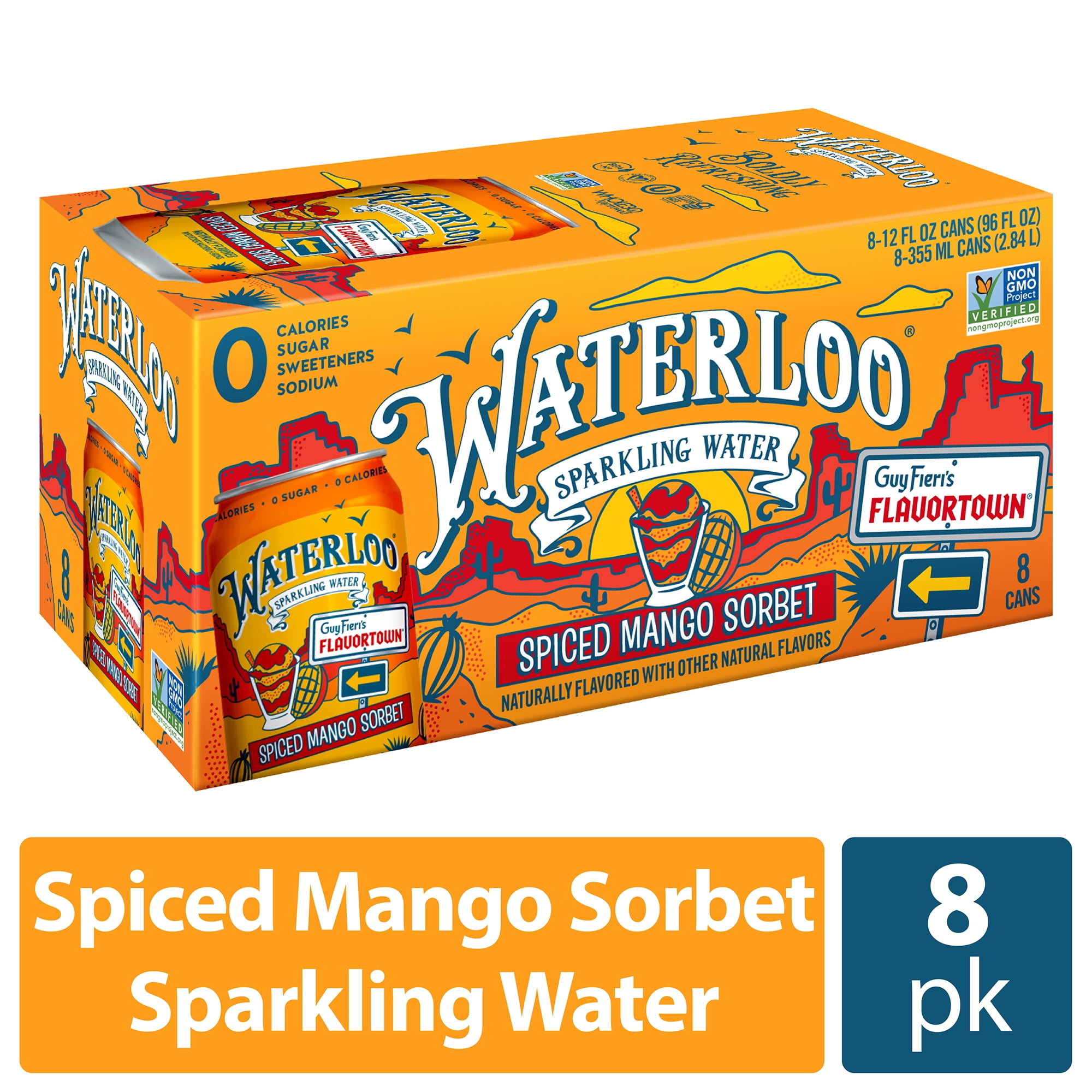 Waterloo Sparkling Water, Spiced Mango Sorbet, 12 fl oz, 8 Pack Cans