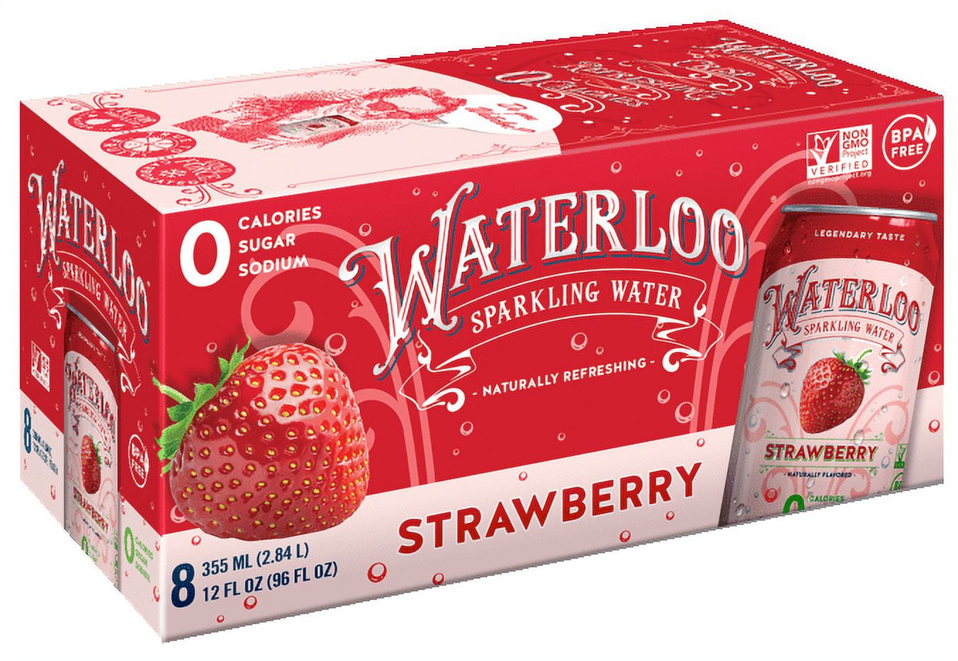 Waterloo Sparkling Water, Strawberry, 12 fl oz, 8 Pack Cans