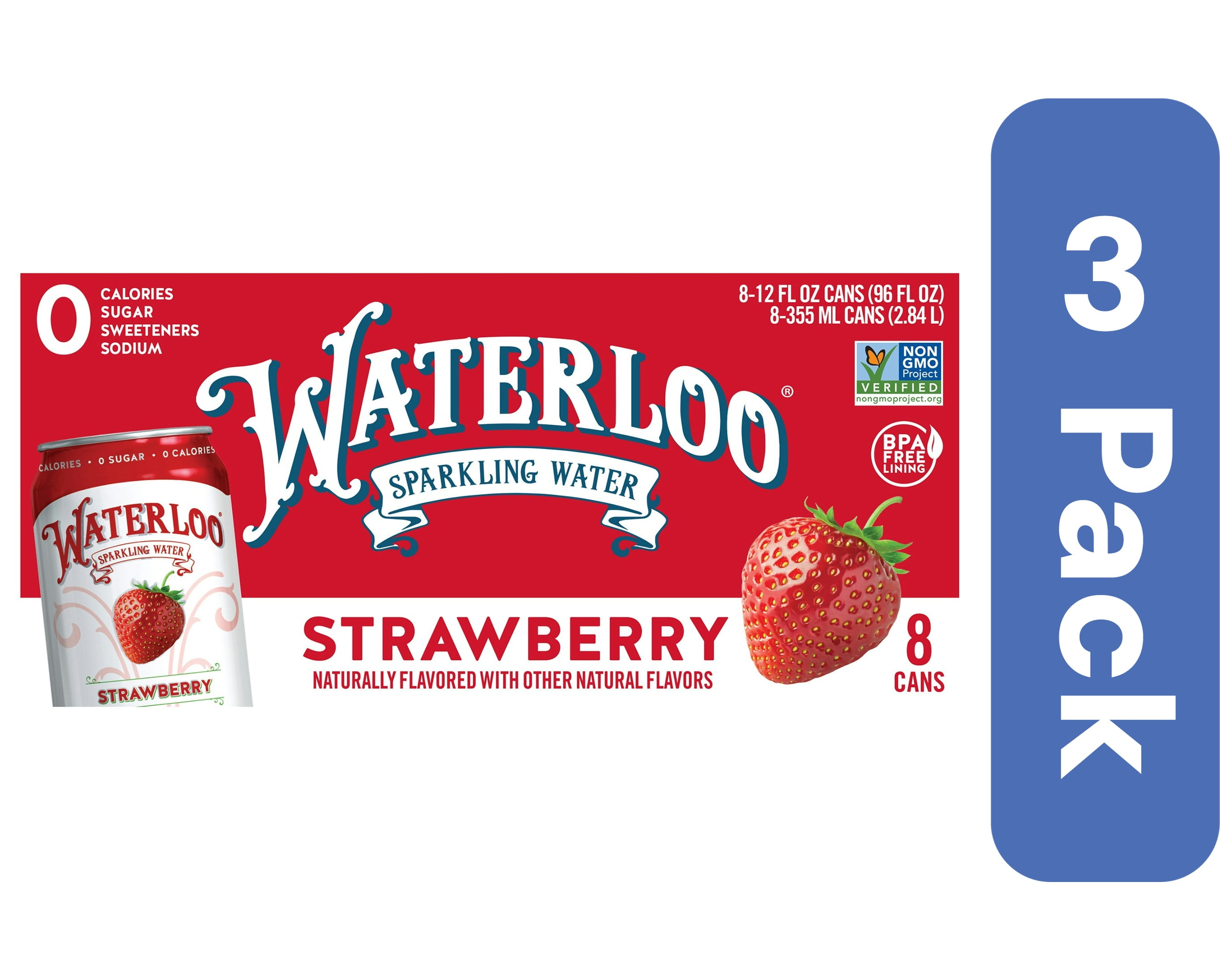 Waterloo Sparkling Water Strawberry 96 fl oz (Pack of 3)