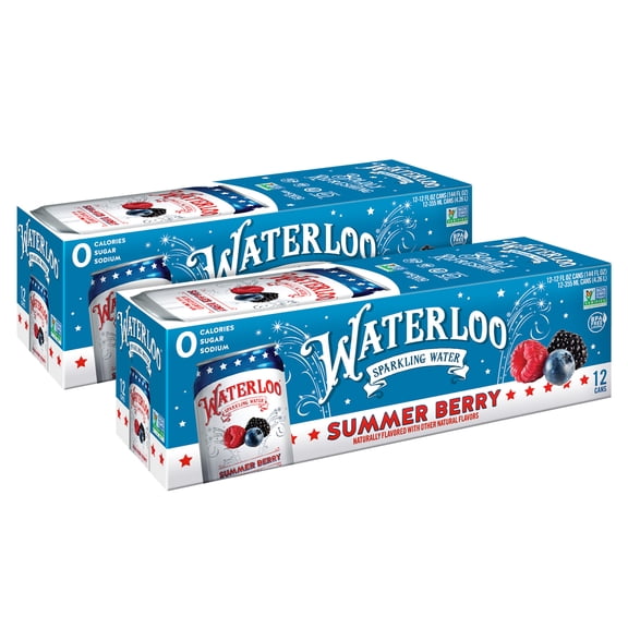 Waterloo Sparkling Water, Summer Berry, 12 fl oz, 24 pack cans