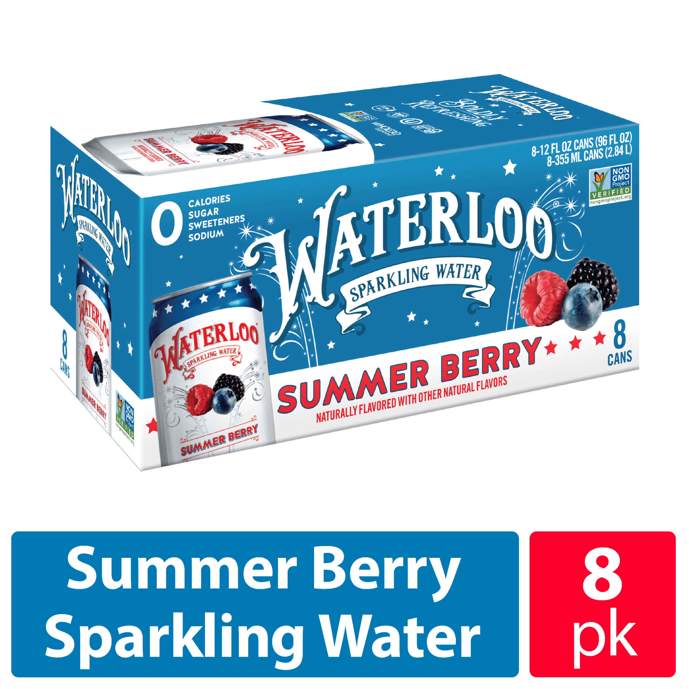 Waterloo Sparkling Water, Summer Berry, 12 fl oz, 8 Pack Cans