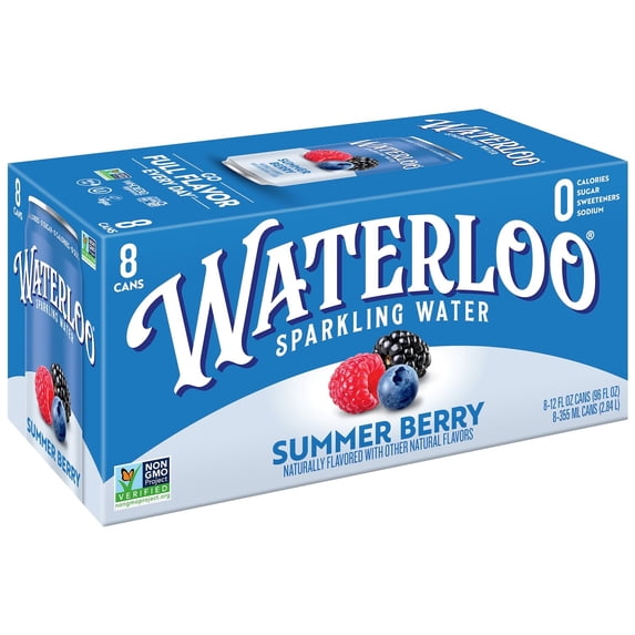 Waterloo Sparkling Water, Summer Berry, 12 fl oz, 8 pack cans