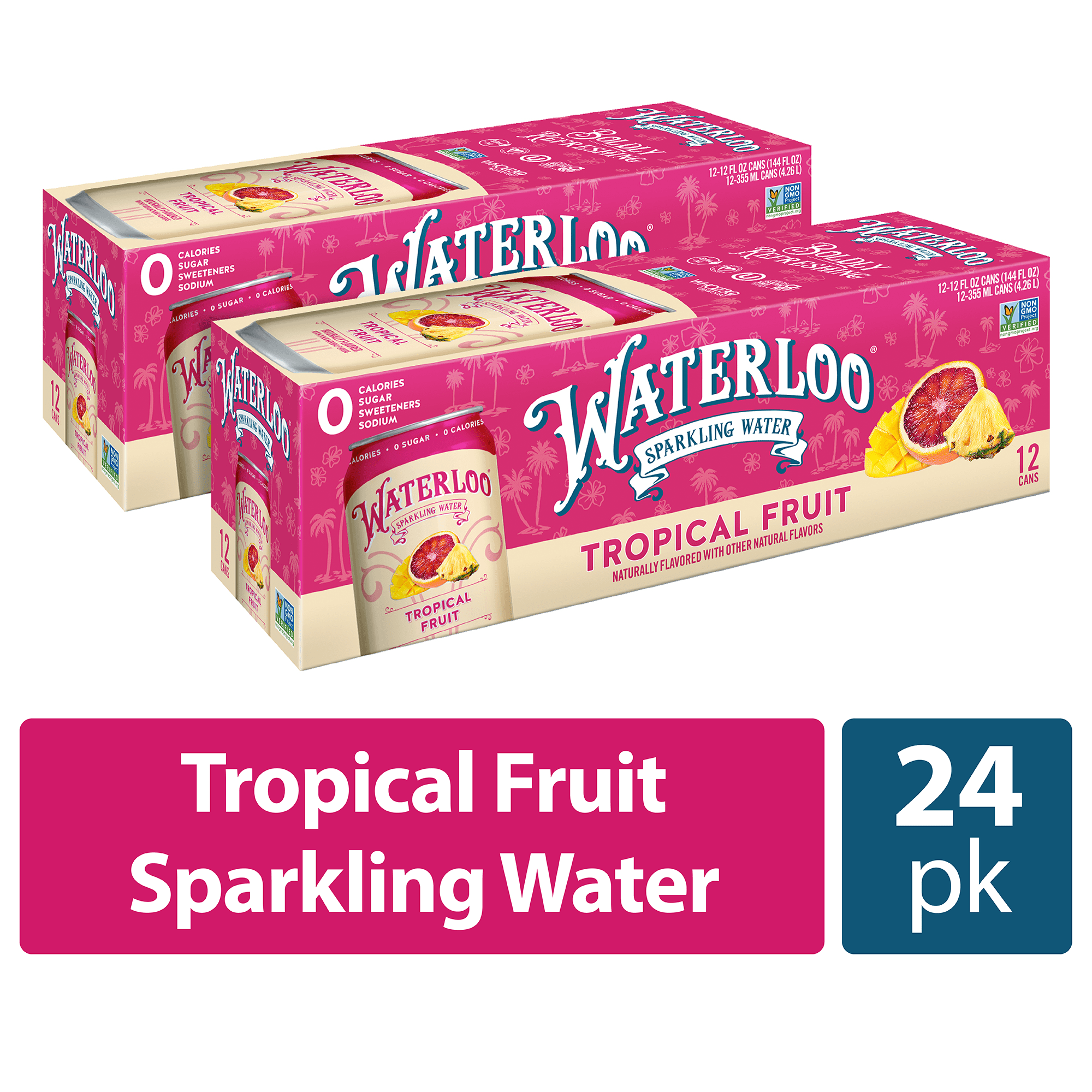 Waterloo Sparkling Water, Tropical Fruit, 12 fl oz, 24 Pack Cans