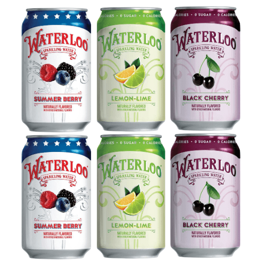Waterloo Sparkling Water Variety Pack, Black Cherry, Lemon-Lime, Summer Berry 12 fl oz Cans, (6 Pack)
