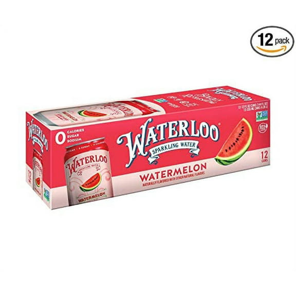 Waterloo Sparkling Water, Watermelon Naturally Flavored, 12 Cans | Pack of 2
