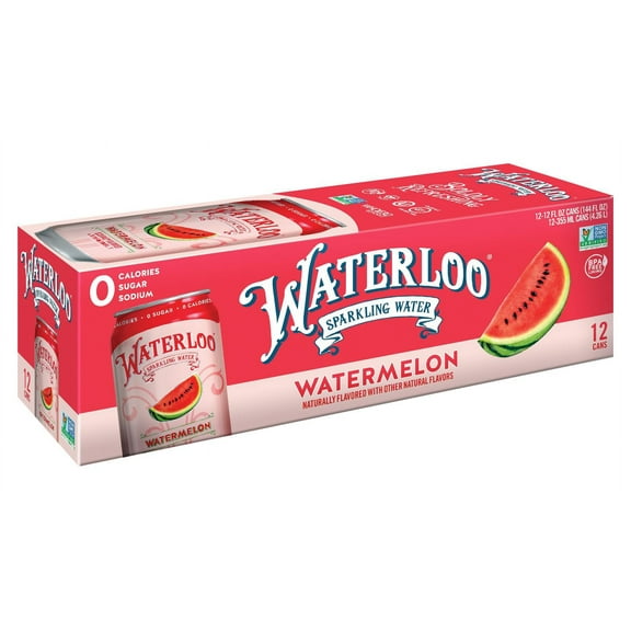 Waterloo Sparkling Water, Watermelon Naturally Flavored, 12 Fl Oz Cans, Pack of 12 | Zero Calories | Zero Sugar or Artificial Sweeteners | Zero Sodium