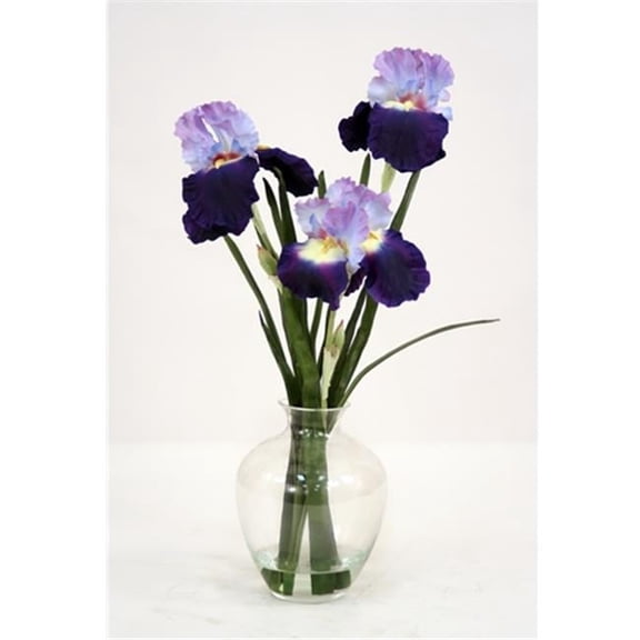 Waterlook Silk Purple-Blue Bearded Iris - Victorian Glass Vase - Ready-to-Display