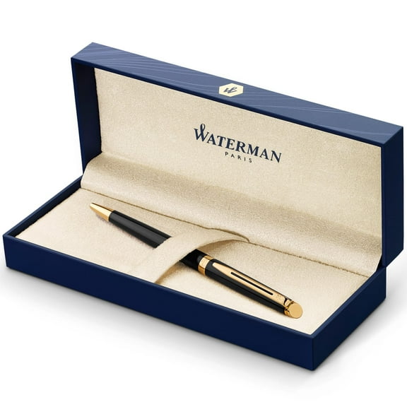 Waterman Hemisphere Ballpoint Pen | Gloss Black with 23k Gold Trim | Medium Point | Blue Ink | Gift Box