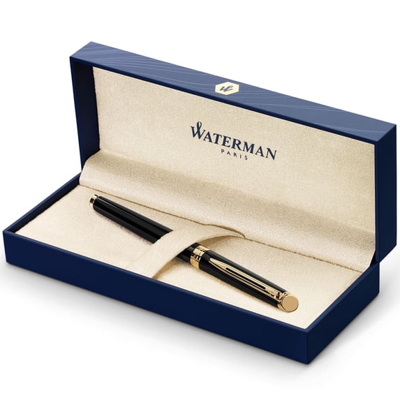 Waterman Hemisphere Fountain Pen | Gloss Black with 23k Gold Trim | Medium Nib | Blue Ink | Gift Box