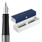 Waterman Impression Fountain Pen | Fine Nib with Blue Ink Refill | Stainless Steel with Palladium-Coated Trim | Gift Box