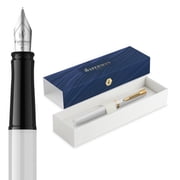 Waterman Impression Fountain Pen Fine Nib with Blue Ink Refill White Lacquer with Gold-Coated Trim Gift Box