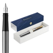 Waterman Impression Fountain Pen | Medium Nib with Blue Ink Refill | Stainless Steel with Gold-Coated Trim | Gift Box