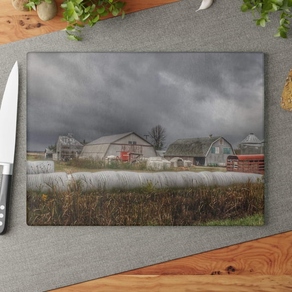 U R There Photography Waterman Road Greys Rustic Farmhouse Tempered-Glass Cutting Board 11"x 15"