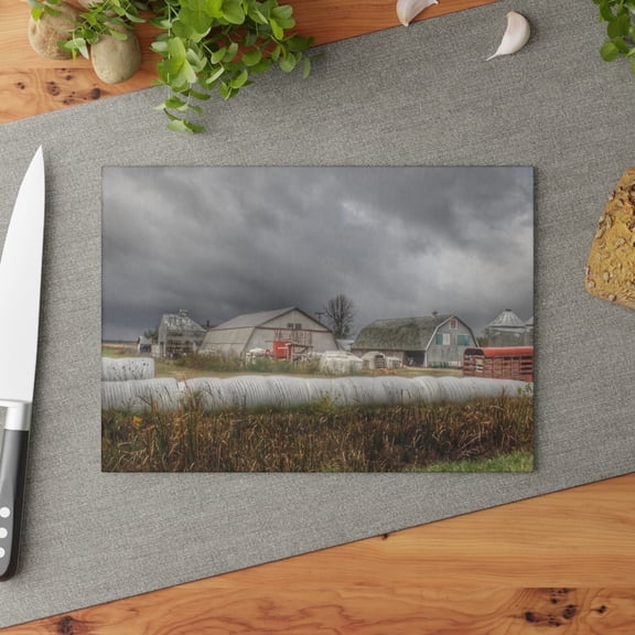 U R There Photography Waterman Road Grey I Rustic Farmhouse Tempered-Glass Cutting Board 8"x 11"
