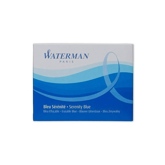 Waterman Standard Long Ink Cartridges for Fountain Pens, Serenity Blue, 8-Count