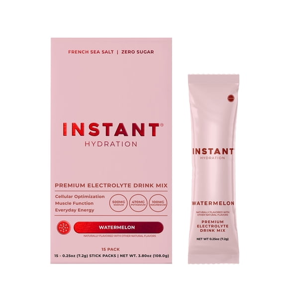 Instant Hydration Sugar Free Electrolyte Powder, Watermelon, 15 Sticks