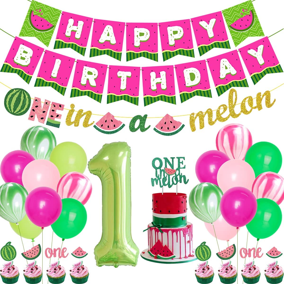 One In A Melon 1st Birthday Girl First JeVenis One In A Melon Banner  Watermelon First Birthday Decoration One In A Melon Cake Topper Watermelon  1st Birthday Banner Watermelon Monthly Photo Banner One in A Melonパーティーデコレーション、女の子への最初の誕生日デコレーション、スイカのファーストパーティーの装飾、Ou