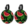 thumbnail image 1 of Watermelon 2pcs PU Leather Round Bag Tags with Privacy Cover and Name ID Tag - Suitcase Tags for Travel Luggage, Handbags, Backpacks, School Bags, 1 of 6