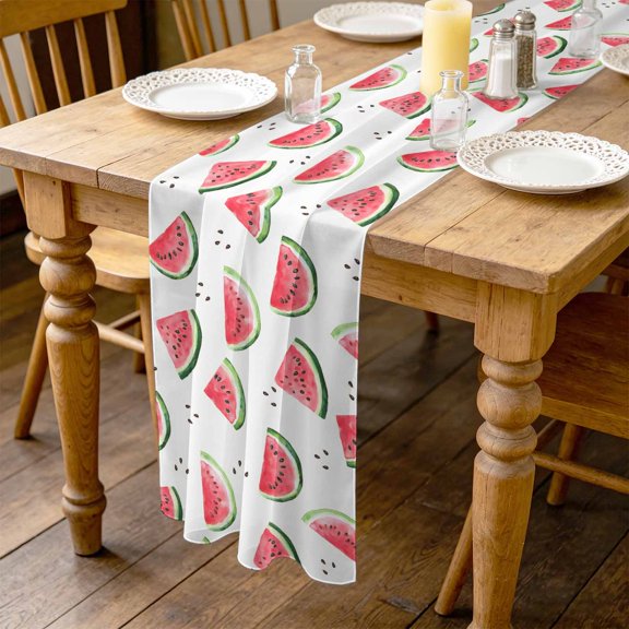 Watermelon 4.5ft Cheesecloth Table Runner for Dining 19"x55", Summer Fruit Kitchen Dinner Sheer Tulle Chiffon Dresser Scarf, Holiday Party Decorations