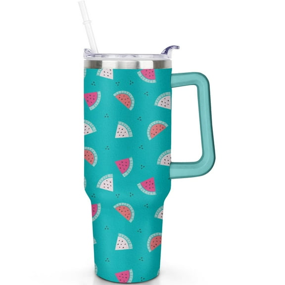 Watermelon 40oz Tumbler, Spill Proof Lid & Handle 40 oz Watermelon Theme Tumbler, Straw Double Insulated Watermelon Lover Gifts