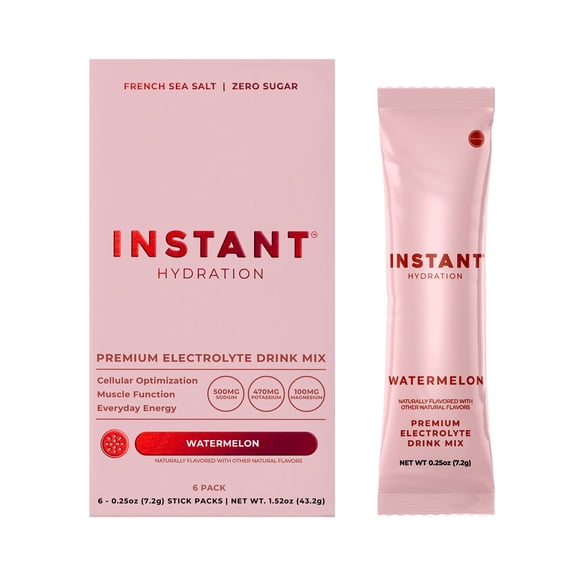 Instant Hydration Sugar Free Electrolyte Powder, Watermelon, 6 Sticks