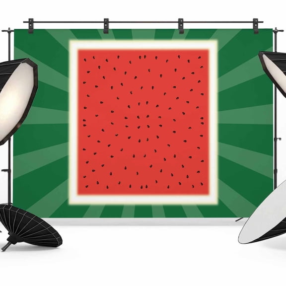 Watermelon Backdrop for Photography,Fabric Photo Background Backdrop,Red Summer Fruits Watercolor Green Striped Photo Booth Background for Portrait Photoshoot Video Wedding Decoration Banner 7x5ft