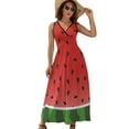 thumbnail image 1 of Watermelon Background with Seed Womens Night Club Maxi Dress V Neck Sleeveless Bohemia Long Dresses, 1 of 9