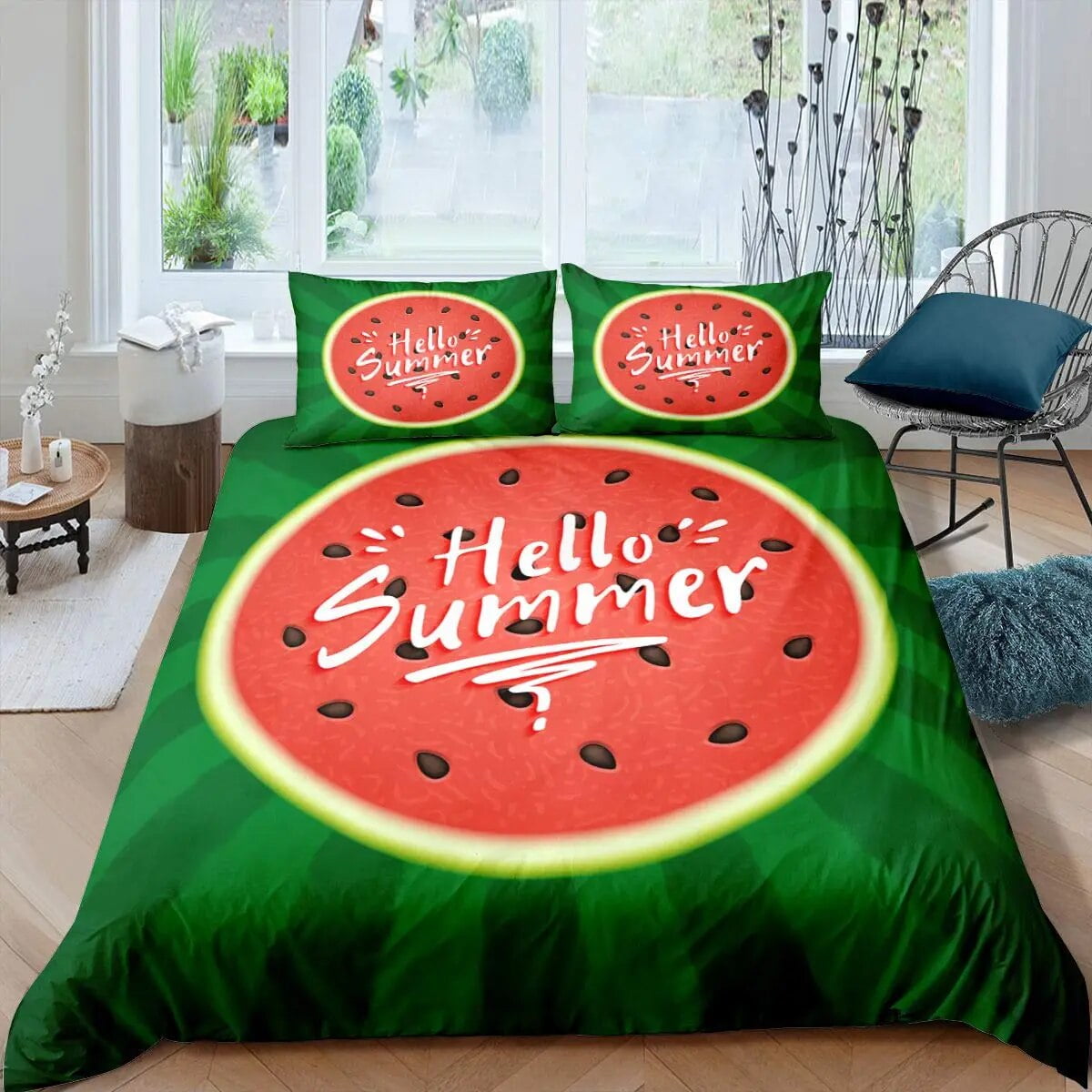 Watermelon Bedding Set King/ Size cartoon Summer Fruit Patterned Duvet Cover for Cute Kids with