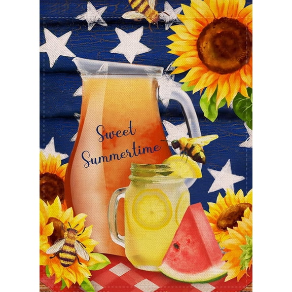 Watermelon Bees Garden Flag Double Sided Sweet Summer, Flower Memorial Day House Yard Flag, Sunflower Star Garden Yard Decorations, Home Decorative Mason Jar Floral Outdoor Flag 12 x 18