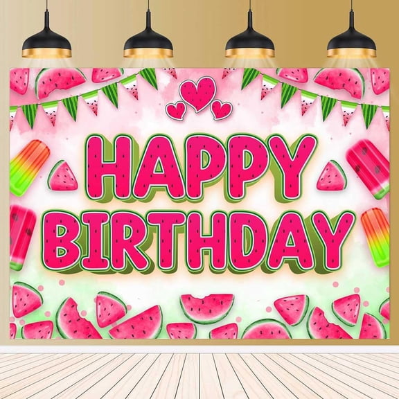 Watermelon Birthday Backdrop for Summer Watermelon Theme Party Decorations Summer Sweet Watermelon Fruit Happy Birthday Party Photography Background Watermelon Party Supplies Banner