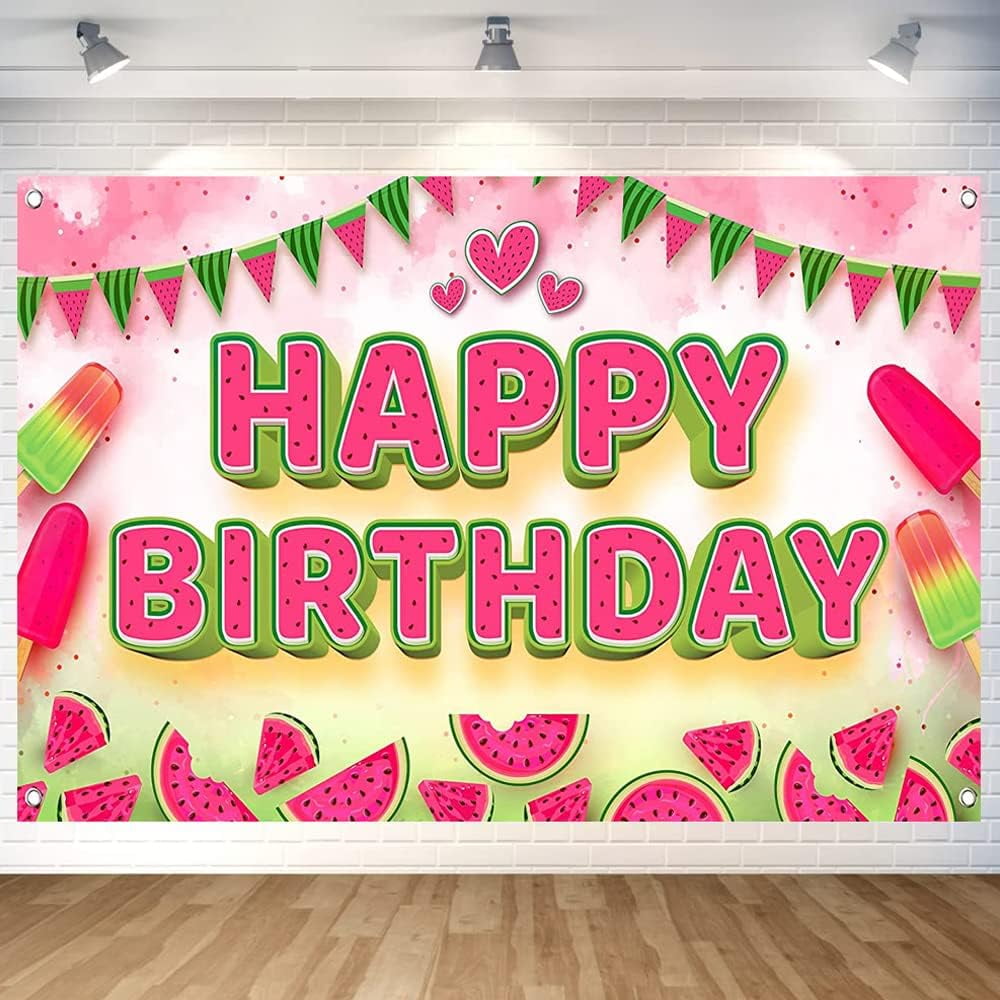 Watermelon Birthday Party Decorations Kit - Summer Party Supplies With Backdrop, Balloons, Banner, Cake Toppers