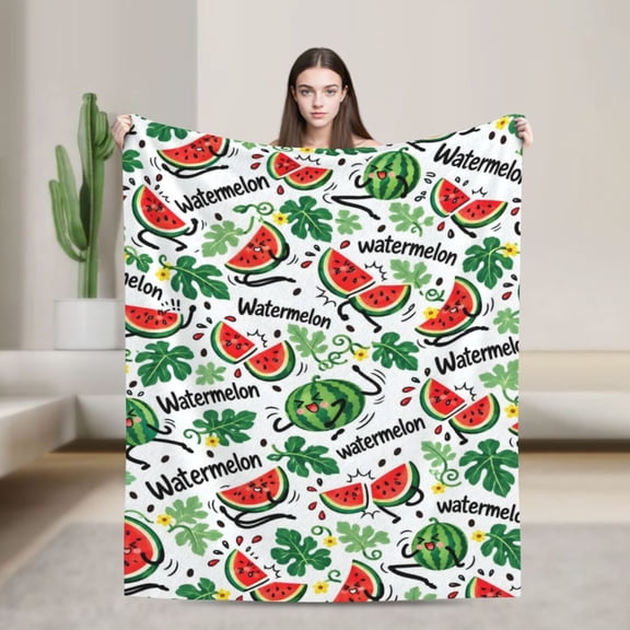 Watermelon Blanket Summer Fruit Pattern Cute Kitchen Decor Gifts for Fruit Lovers Home Accent 50x40 in